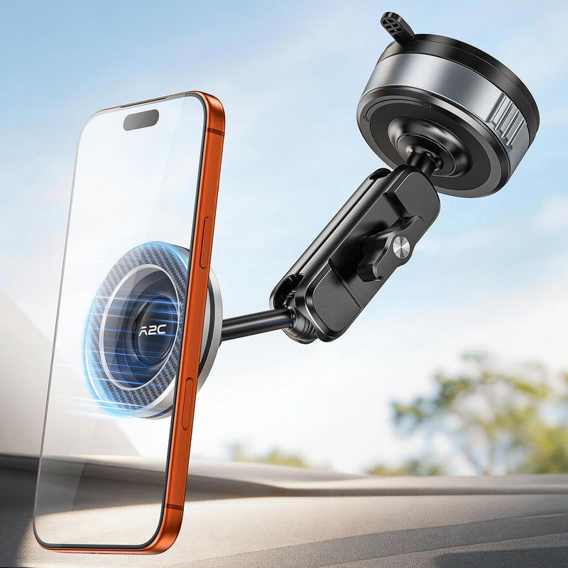 APPS2Car Car Phone Mount for MagSafe, Magnetic Suction Cup Holder | Windshield & Dashboard Mount, Aluminum Tri-Pivot Arm, 67mm Gel-Lock Twist-Lock Suction Cup, Universal Phone Compatibility