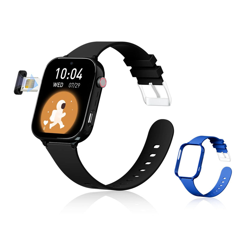 4G Kids Watch, Smart Watch for Kid GPS Tracker with SIM Card, Texting, Camera, Two-Way Calling, School Mode, SOS, Games, Best for Children Aged 3-12, Ideal Gift for Kids black and blue