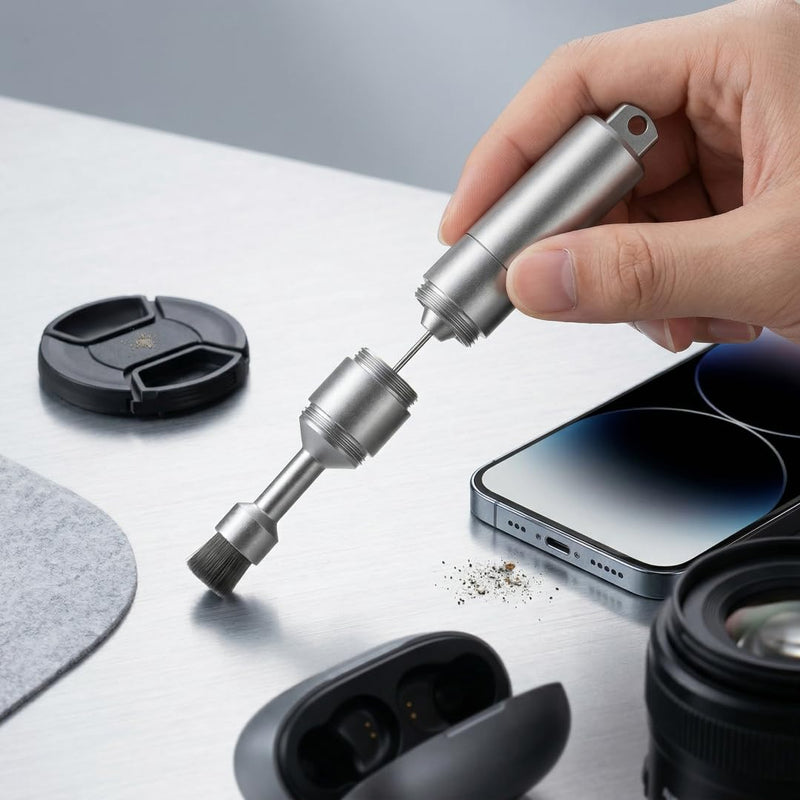 SIM Card Ejector Tool 2-in-1 Compact Metal Capsule with Removable Brush and Keyring Storage for Smartphones Tablets Travel, Silvery