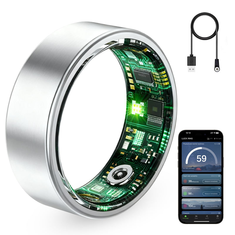 Smart Ring for Women & Men, Fitness Tracker Ring with Heart Rate Monitor, HRV, Sleep Tracking, No Subscription Fee, 10ATM Waterproof Activity Ring for Android & iPhone (Silver, #7)