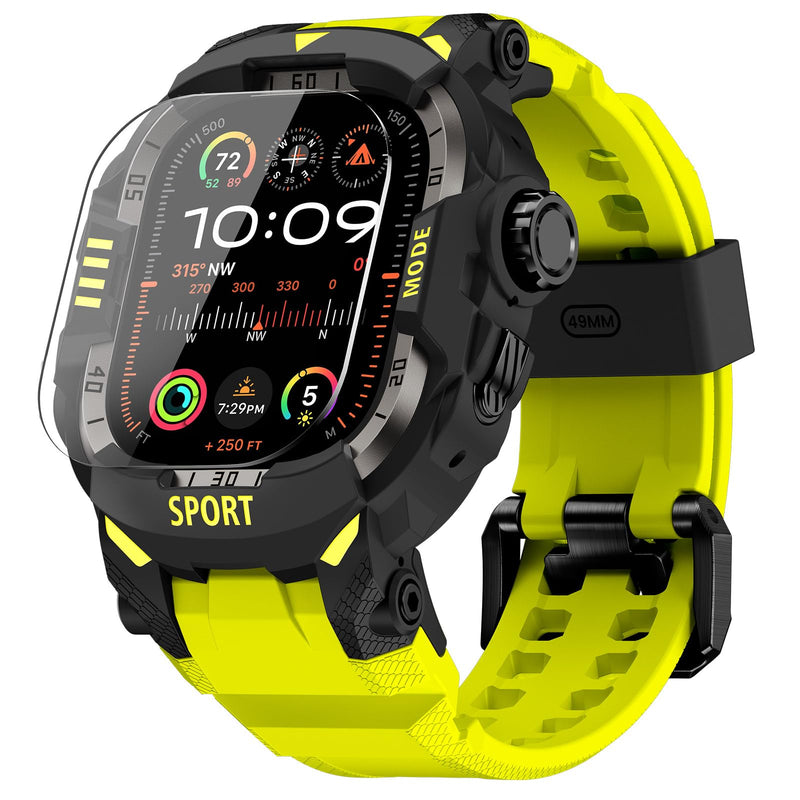 DABAOZA Rugged Case with Band Men Tactical Compatible with Apple Watch 49mm | Screen Protector Military Grade Shockproof Bumper Men Tactical Heavy Duty Strap,for iWatch Ultra 3/2/1,Fluorescent Green 49MM Fluorescent Green