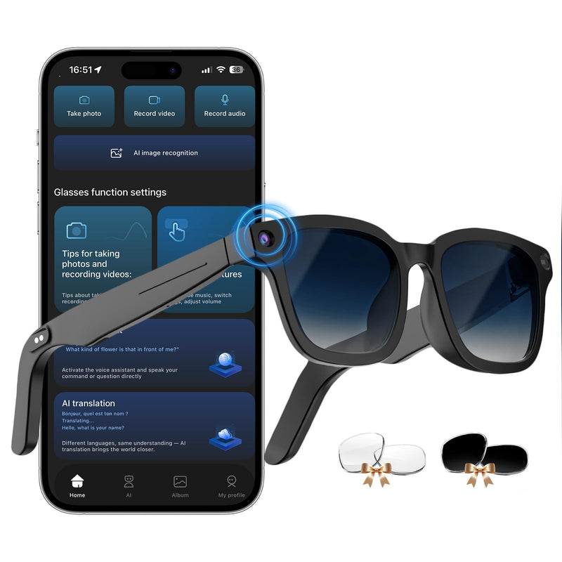 AI Smart Glasses with Chat GPT, 8MP Camera Glasses with Camera and Audio, AI Translation Glasses with 164 Language, Bluetooth with Voice Assistant/Calling, 8H Music Play (Gradient Blue) Gradient Blue