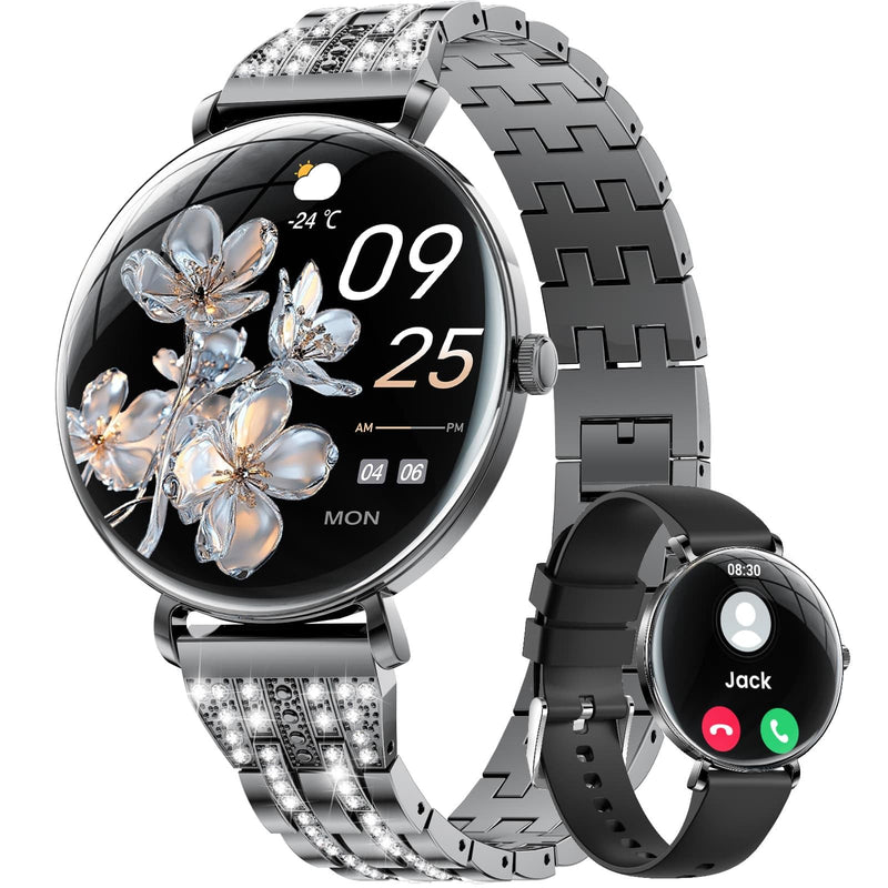 LIGE Ultra-Thin Smart Watch for Women(Answer/Make Calls),1.43" Fitness Tracker Watch with Heart Rate,Clories Tracker 100+ Sports Modes,Always-on Display Women Smartwatch for Android iOS(Black-FV17-H)