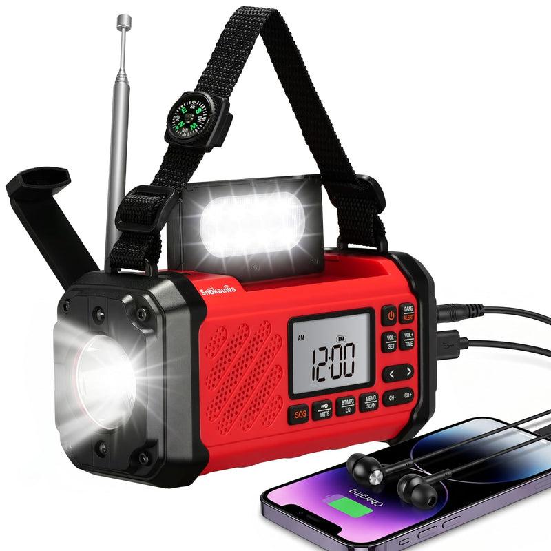 NOAA Emergency Weather Radio,10000mWh Weather Alert Radio, Hand Crank Radio with LED Flashlight,AM/FM,USB/Solar/Hand Crank Charging,SOS Alarm for Indoor/Outdoor Emergency