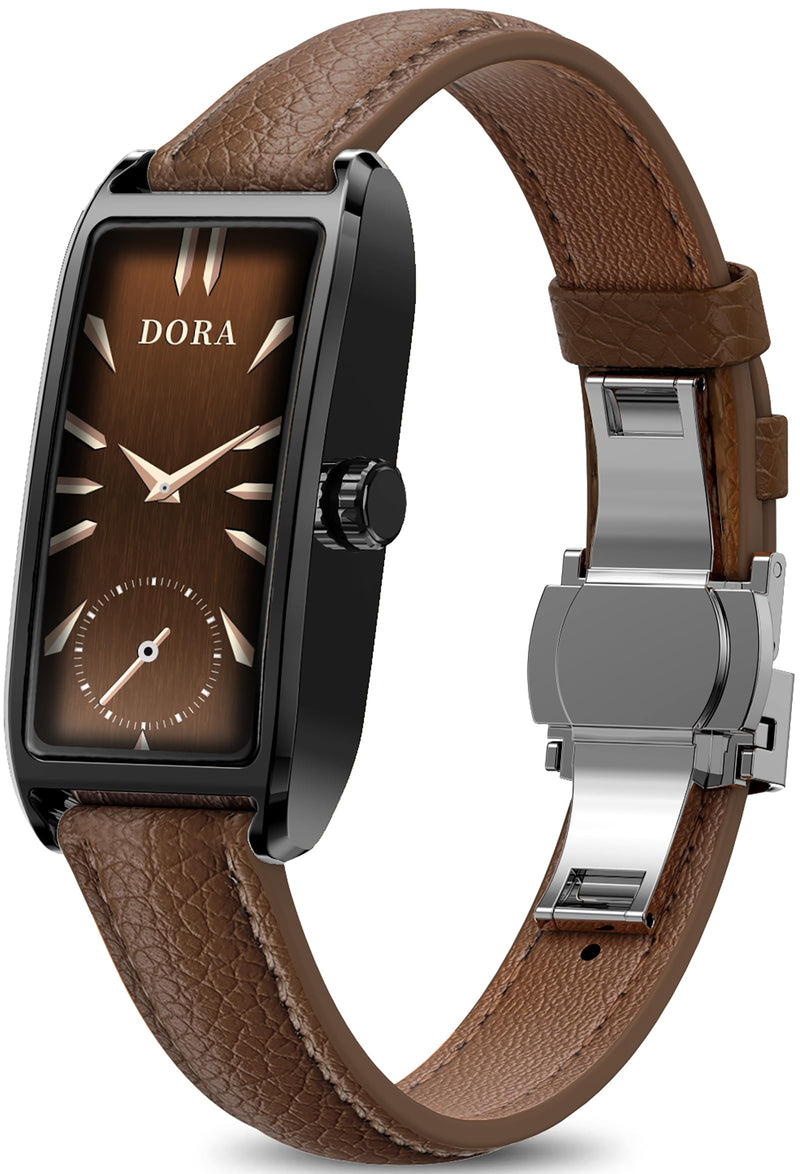 Loluka Fitness Tracker Luxury Slim Smart Bracelet for Women with Heart Rate Sleep Monitor Step Counter Calories Reloj Inteligente para Mujer 1.13''AMOLED Touch Color Screen Brown Leder Strap Black Brown