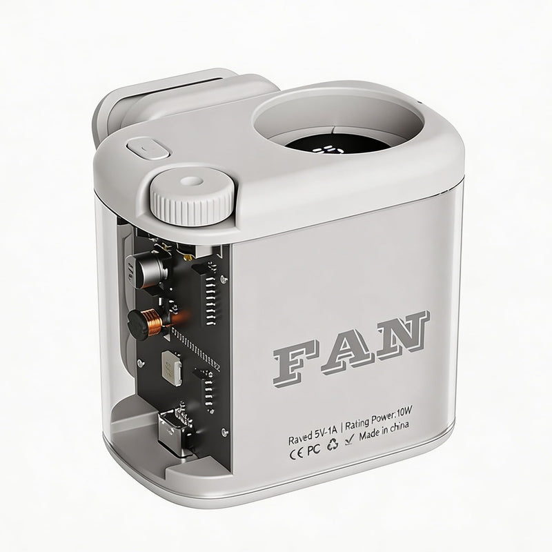Portable Clip-on Waist Fan, 100-Speed Adjustment, LED Light, USB Rechargeable