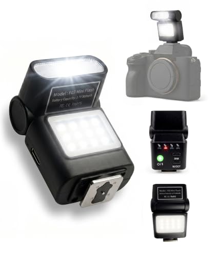 LOUERN Mini Camera Flash Speedlite with Video Light, GN8 On-Camera Flash, 4 Power Levels, 90 Angle Adjustable, Single-Contact Hot Shoe Flash for Sony/Canon/Nikon/Fuji/Pentax DSLR Mirrorless