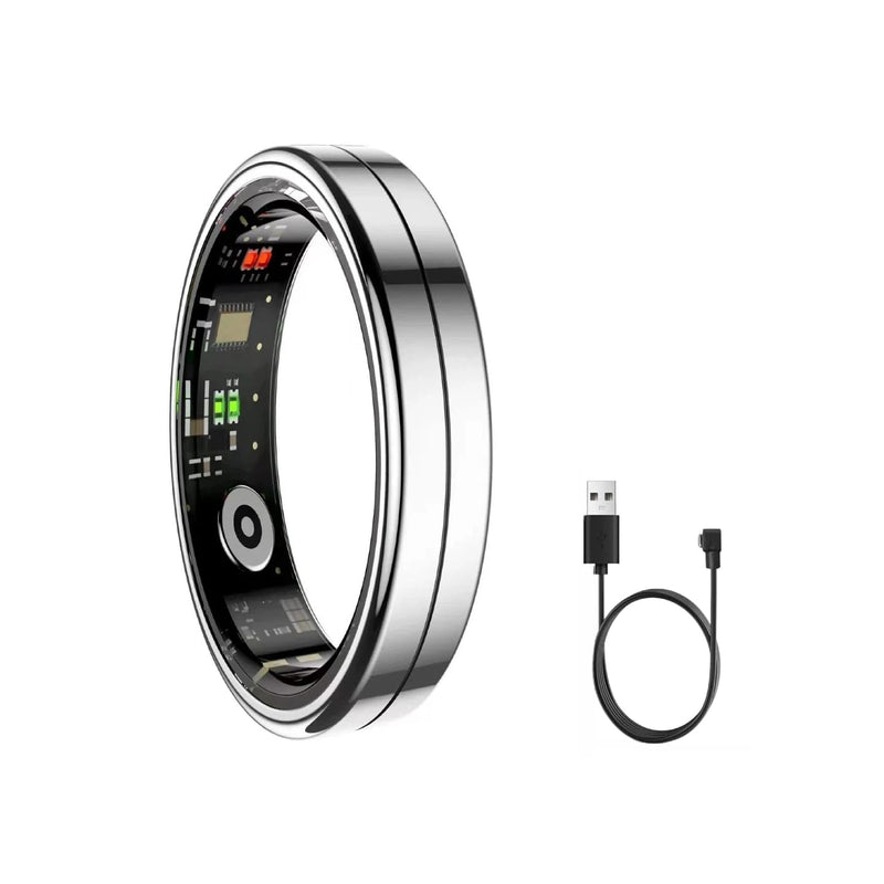 Smart Ring Fitness Tracker for Women Men, 24/7 Health Monitor(Heart Rate/SpO2/HRV/Women Cycle/Sleep) IP68 Waterproof, 4-6 Days Battery, No APP Subscription Fee (iOS/Android) (Silver, Size 8) Silver