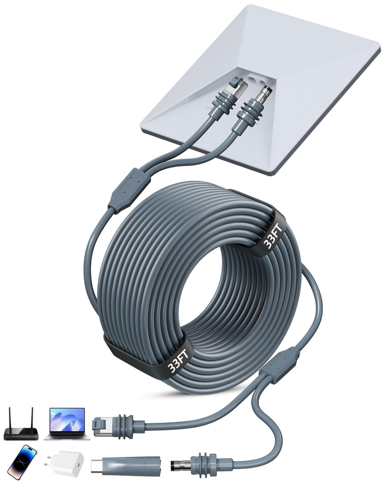2 in 1 for Starlink Mini Ethernet Cable,33 FT Star Link Mini Power Cord | Waterproof Replacement Mini Cable, Supports Data Transfer, DC to USB C Adapter Power Supply Cord for Starlink Mini Network 33FT 396 Inches