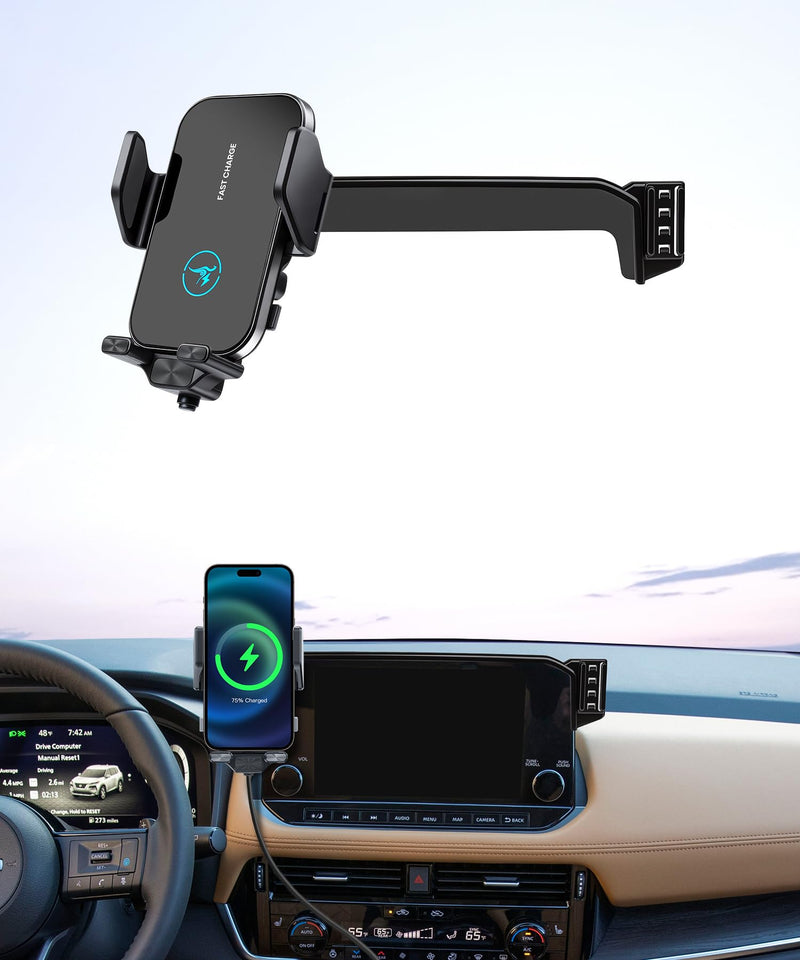 Wireless Charger Car Phone Holder for 2021-2023 Nissan Rogue 9-inch Screen | Auto Clamp Cell Phone Mount Accessories 15W Qi Fast Charging Stand Compatible with iPhone Android,360° Navigation Bracket