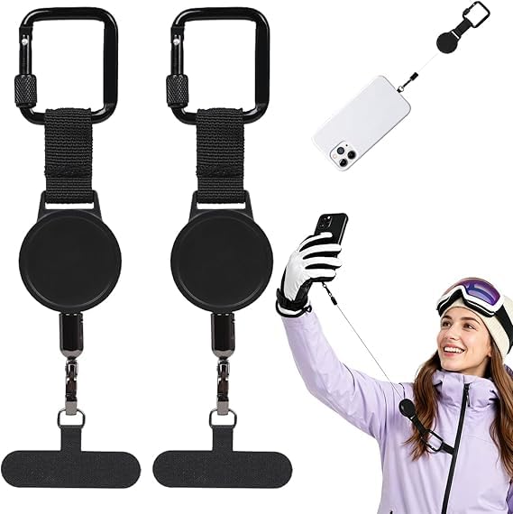 Anti-Theft Phone Lanyard, Retractable Phone Tether with Steel Cable, 27.5” Cord With Secure Locking Clip & 360° Anti-Tangle Design, For Iphone & Smartphones