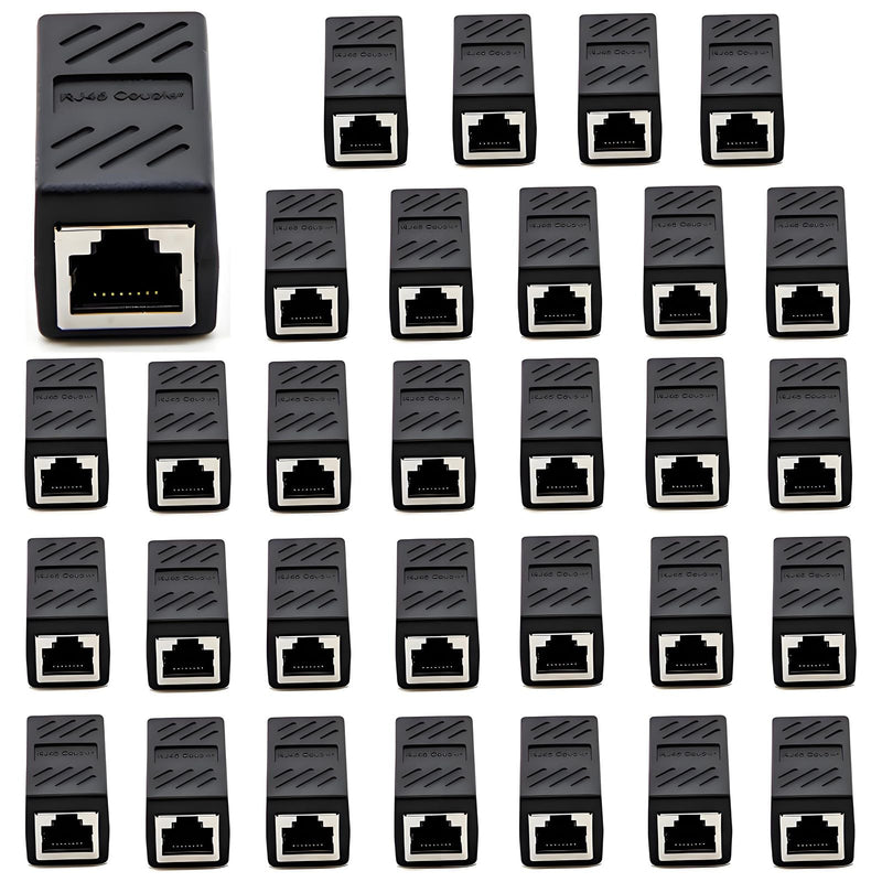 RJ45 Cat5 Couplers (30 Pack) | in Line Coupler Cat5 Cat5e Cat6 Cat7 Ethernet Cable 8P8C Extender Adapter Female to Female, Black 30