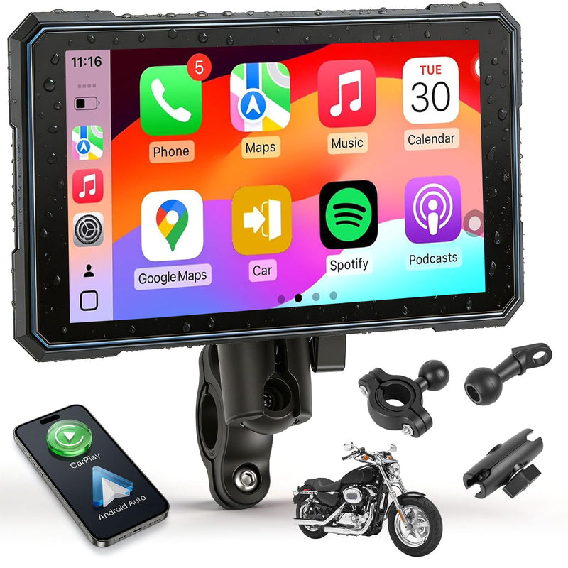 SIXTOP 5 Inch Motorcycle CarPlay GPS Navigation System with Wireless Apple CarPlay Android Auto Waterproof Touch Screen Portable Car Play Moto, Support Bluetooth, Siri/Google Assistant Voice Control