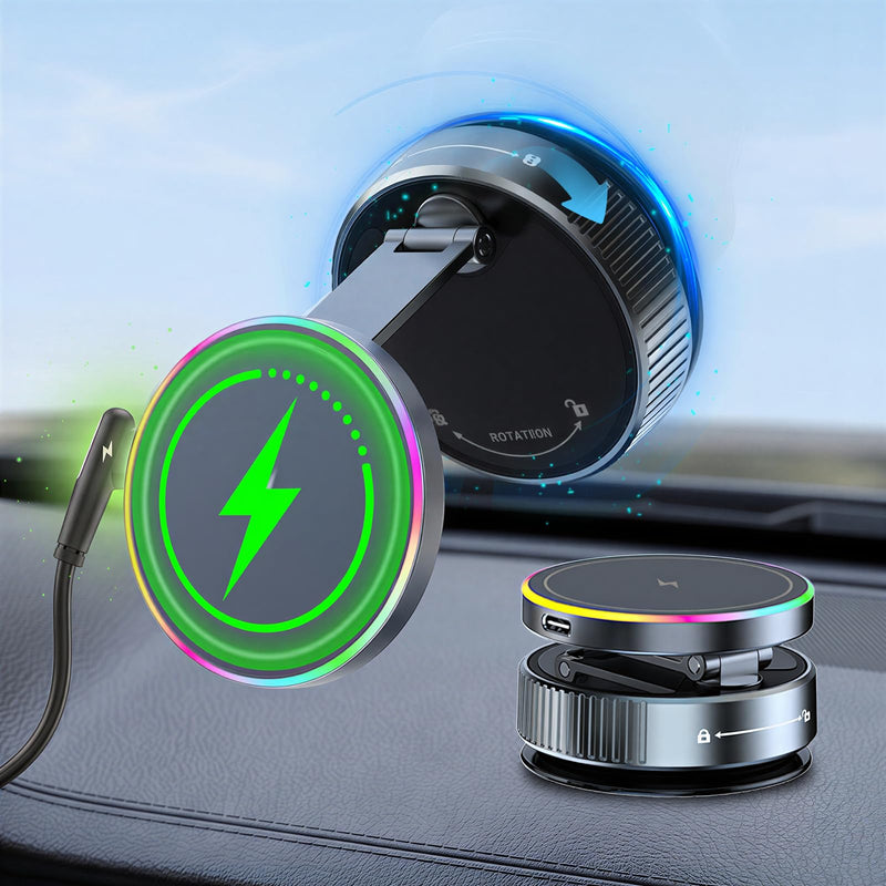 Car Phone Mount Charger, 15W Fast Charging Magnetic Suction Phone Holder