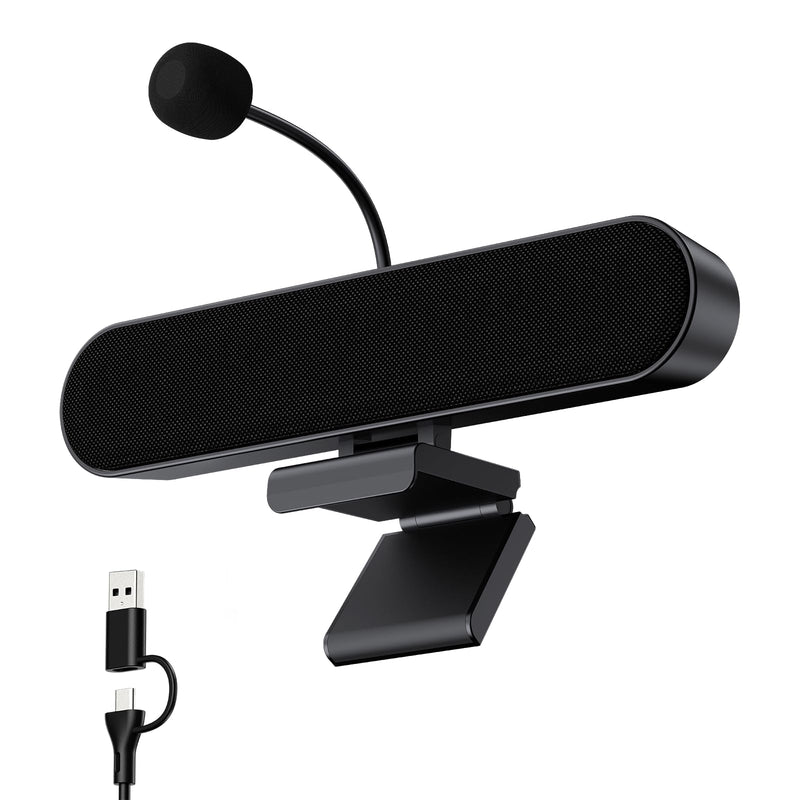 Inwa Computer Speakers with Microphone for Desktop PC, USB Wired Clip On Computer Sound Bar, Plug-n-Play Laptop Speaker w/Mic for Meeting/Gaming/Learning, Clear Audio, Easily Clamps to Monitors Black