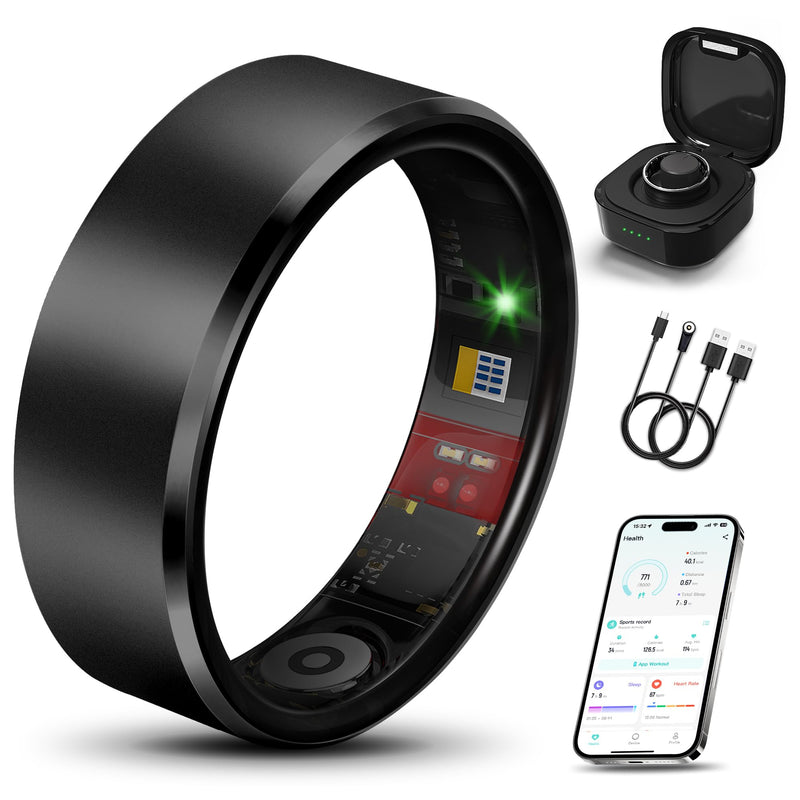 Smart Ring 2.0 for Women Men, Slim Scratch & Fingerprint Resistant Design, Advanced Chip Fitness Tracker, Sleep, Stress & Activity Monitoring, Waterproof, No Subscription Fees, Black 12
