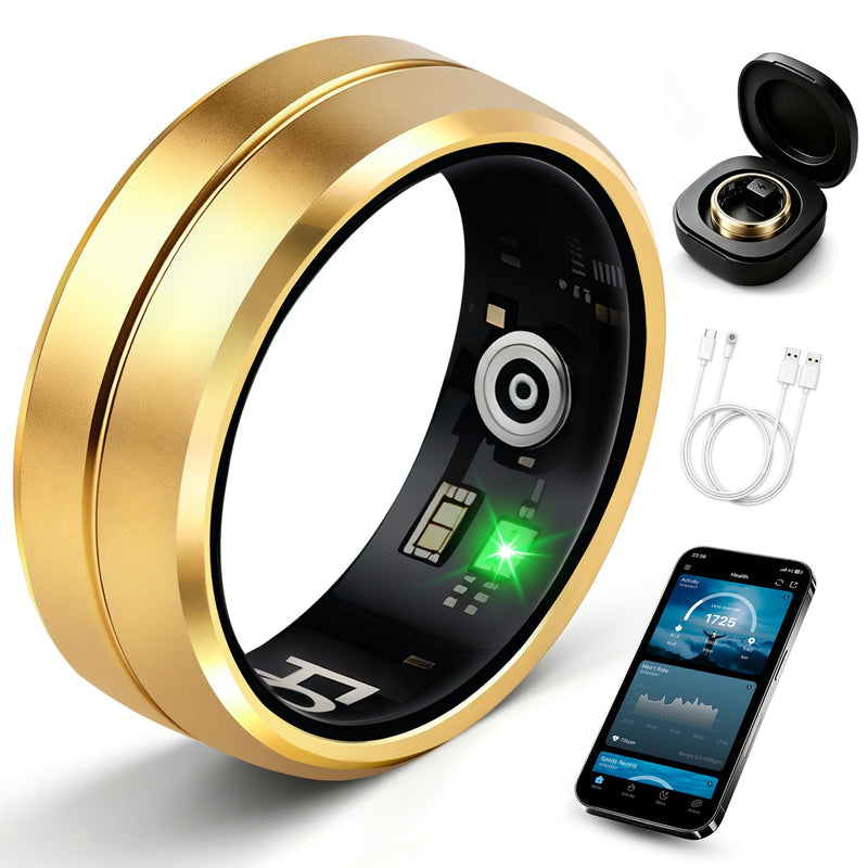 Smart Ring for Women Men, All-New Matte Scratch-Resistant Design, Health & Fitness Tracker for Sleep, Stress & Activity Monitoring, Long Battery Life, Waterproof, No App Fee, Gold 12