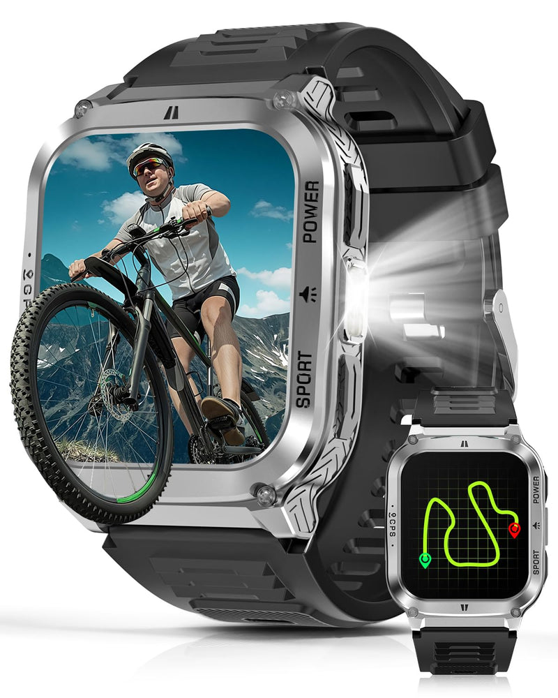 Rugged Durable Smartwatch for Men - 1.83" AMOLED Touchscreen, GPS Map | Military-Grade Tactical Watch, Bluetooth Calling, 7-Day Battery Life Silver