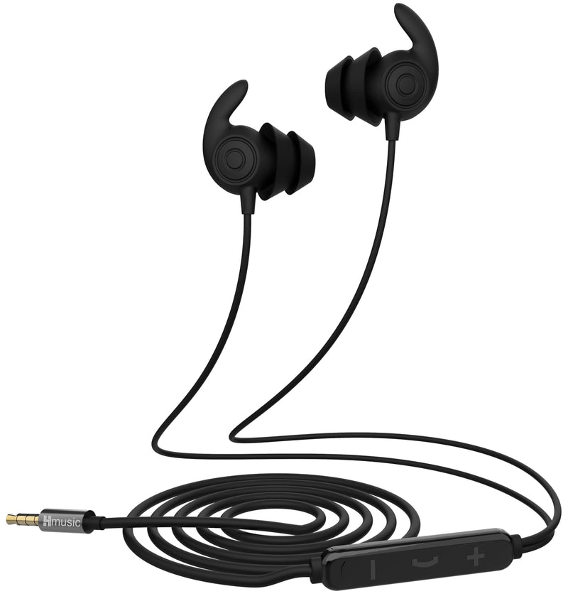 Hmusic Wired Sleep Earbuds for Side Sleepers, 3.5mm, Black | 30dB Noise Isolation, Ultra-Thin in-Ear Design with Soft Silicone Tips, 1.2m Cord, Inline Mic for Travel, Bedtime, Relaxation