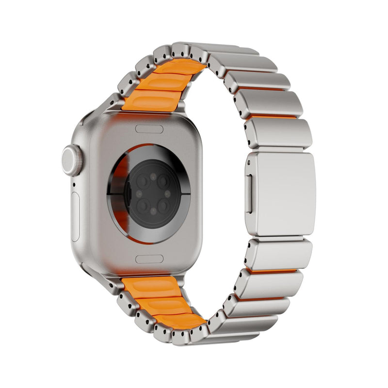 Magnetic Steel Band for Apple Watch 44/45/46/49mm, Titanium/Orange | Steel