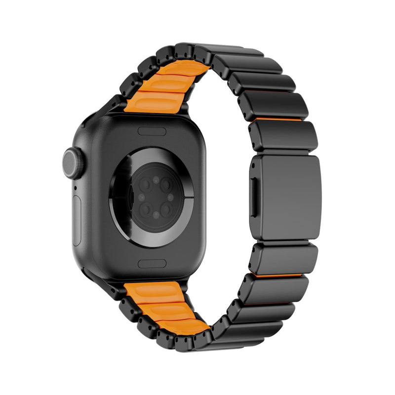 Magnetic Stainless Steel Band for Apple Watch, Black/Orange | Ultra 49mm, Series 10 46mm, Series 9/8/7 45mm, Series 6/SE/5/4 44mm, Dual-Layer Silicone Metal Strap, Secure Magnetic Clasp