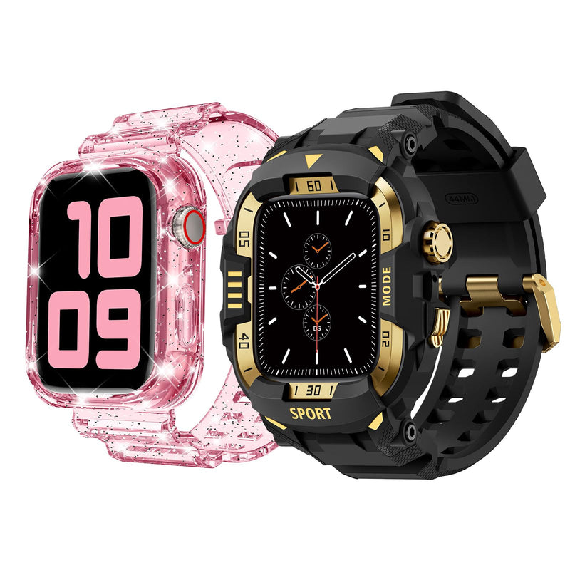 DABAOZA Rugged Case with Band Compatible with Apple Watch 44mm, for iWatch Series 6/5/4 & SE 3/2/1,Military Grade Shockproof Bumper and Men's Tactical Heavy Duty Strap