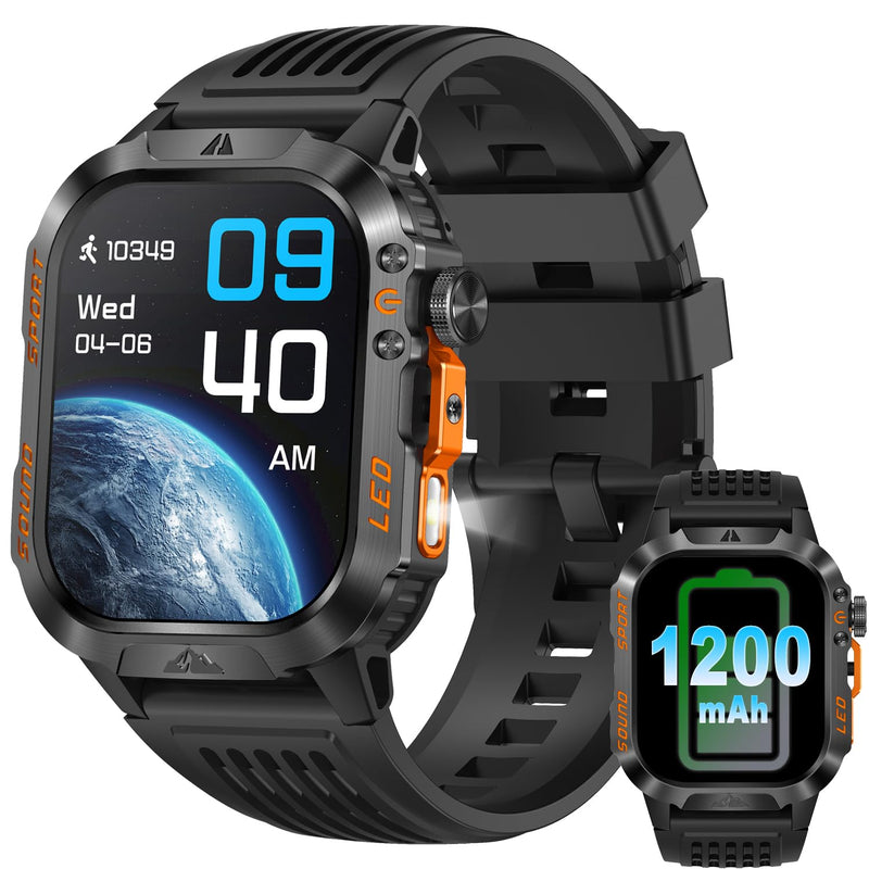 Smart Watch,1200mAh Long Battery Life, 2.01-inch LCD, Bluetooth Calling, Flashlight, Heart Rate/Sleep Monitoring, Supports 100+Sports Modes, IP68 Waterproof,Android & iOS Compatible (Black) Black