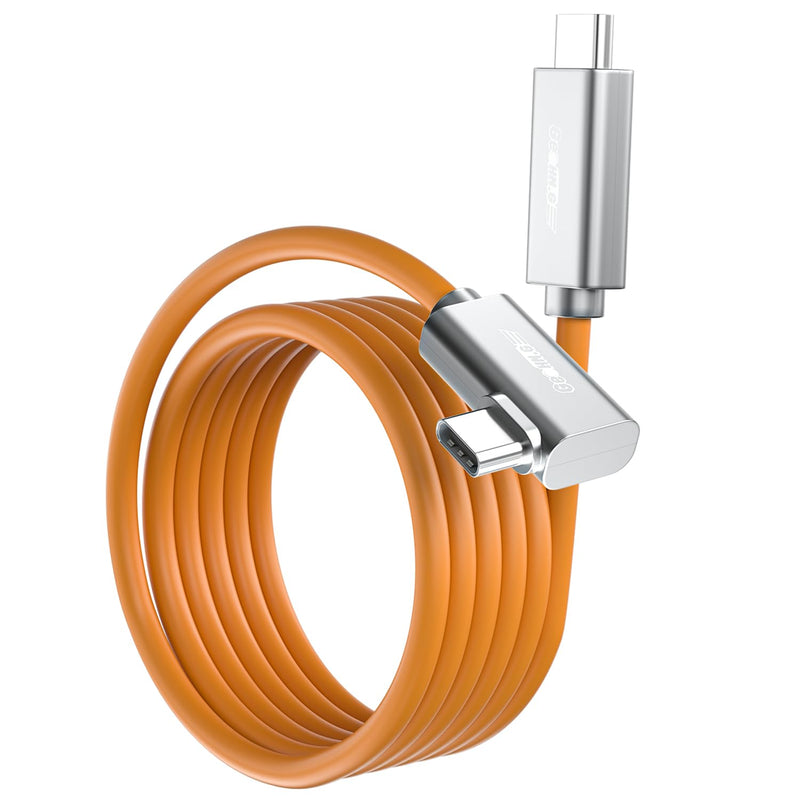 Fiber Optic USB C Tethering Cable 30 FT, 10Gbps 60W Right Angle Tether Cord | Bidirectional Data Transfer&German SiliconLine Chip Long Camera Tether Cable, Zero Data Loss for Sony Canon Nikon Computer VR Orange 30FT
