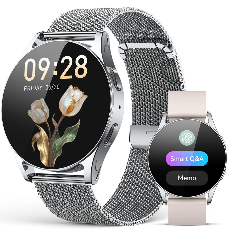 Smart Watch for Women, 1.32" AMOLED Smartwatch with AI Voice Assistant & Translator, Fitness Tracker with Heart Rate Sleep SpO2 Monitor, Bluetooth Call, 153 Sports, IP68, iOS Android Silver