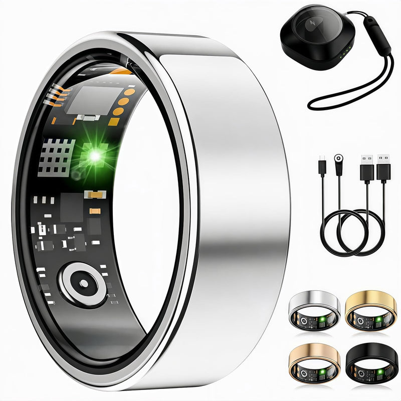 Smart Ring for Women Men, Health Fitness Ring Gen 4 with Free App No Subscription Fee, Heart Rate & Step Tracker, Stress & Sleep Monitor, IP68 Waterproof, Android/iOS Compatible (Silver,11)