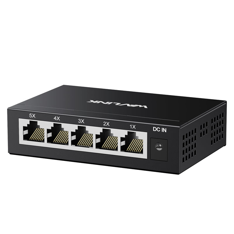 WAVLINK 5-Port Gigabit Ethernet Unmanaged Switch, Home Network Hub, Office Ethernet Splitter, Plug & Play, Desktop/Wall Mount, Silent Operation, Metal Case Non-PoE 5 Port