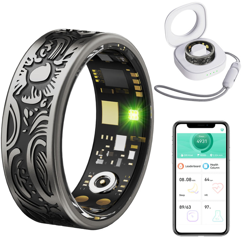 Yihou Smart Ring Heart Rate Monitor Sleep Tracker Fitness Rings Step Counter Pedometer Waterproof Health Vintage Smart Rings for Men Women Unique Anillo Inteligente, No Subscription Fee #9