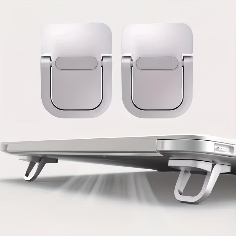 Portable Laptop Feet (2-Pair Pack) — Mini Risers, Self-Adhesive Foldable Design, Ergonomic Cooling Stand; Compatible with All Laptop Models — Silver.