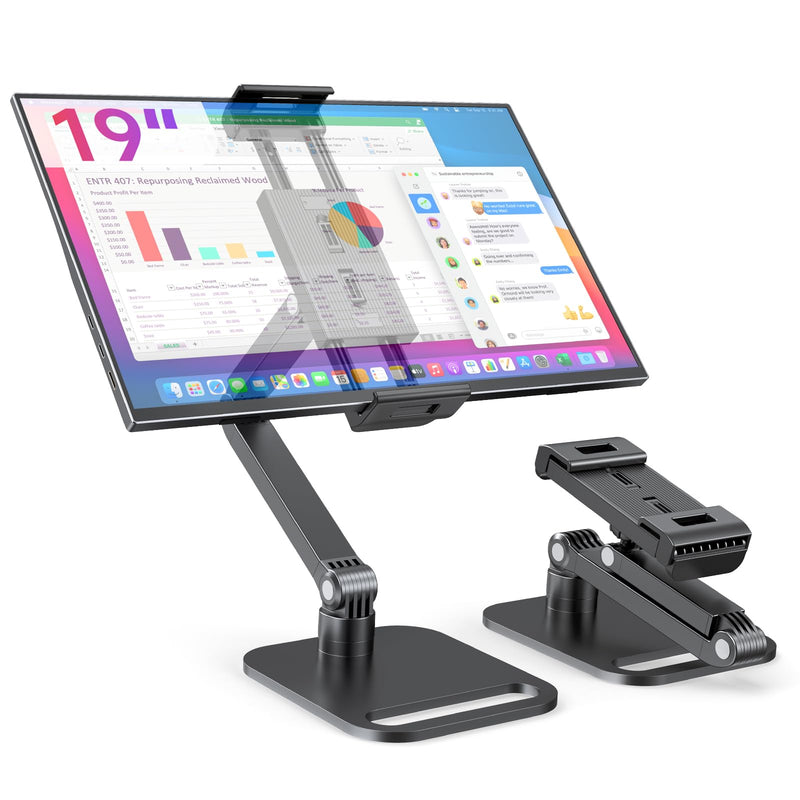 UPERFECT Portable Monitor & Tablet Stand, Heavy-Duty Carbon Steel Mount | Adjustable Clamp, Fits 4.7–19" Devices, 360° Rotation, Foldable Desk Mount for iPad, Phone, Tablet & Travel Use 19 inch
