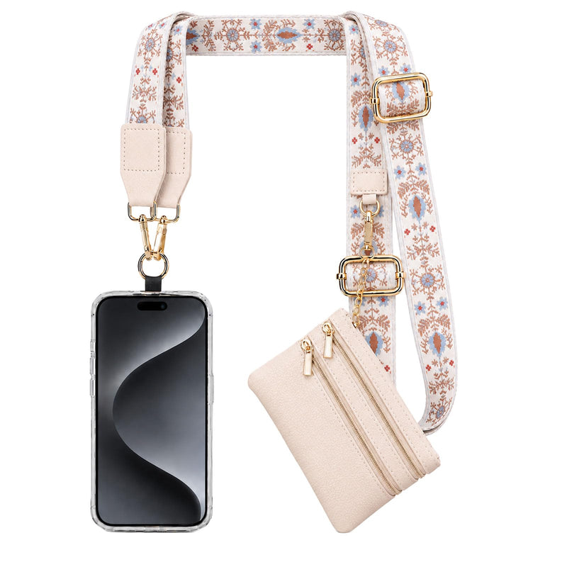 Rosmas Phone Lanyard Crossbody with Wallet, Adjustable Cell Phone Strap, Detachable Wrist Strap for Travel Use Printed-b