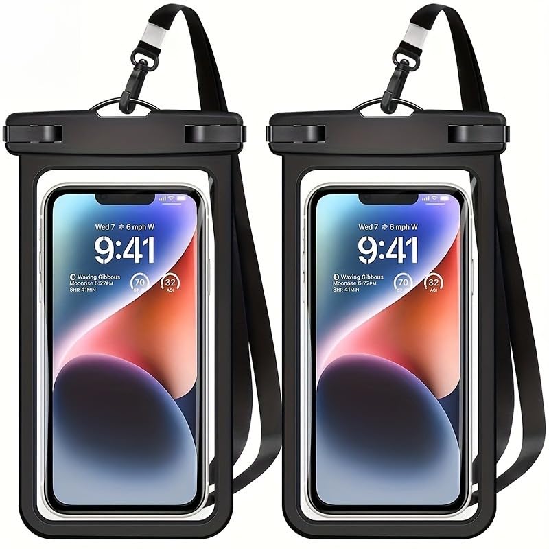 2 Pcs Waterproof Phone Case with TPU Touch Screen Compatible with 16 15 14 13 Pro Max Plus 7.2 Inch for Beach Swimming Diving Snorkeling (Black) Black