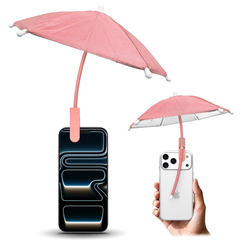 Phone Umbrella Sun Shade Clip-On, Universal Cell Phone Sunshade with UV Protection, Anti-Glare Screen Shield for iPhone & Android, Outdoor Beach Pool Travel Accessory Pink