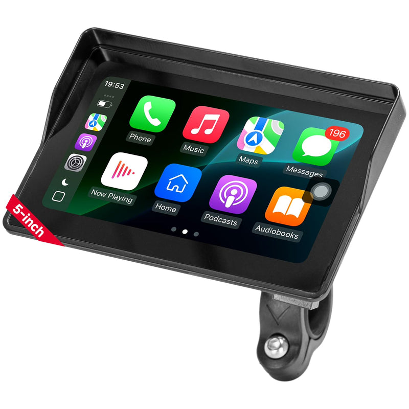 KEMIMOTO 5 Inch Motorcycle Screen, Auto Brightness – Wireless CarPlay & Android Auto, Waterproof GPS Navigation Display with Handlebar Mount – for Road, Touring, Adventure