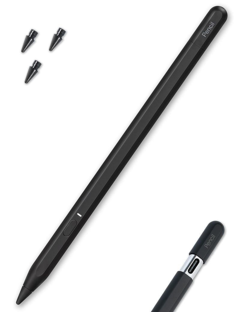 USB-C Pencil for iPad 2018-2026: Hidden-Port & BT Shortcut Button | Stylus Pen with Tilt Sensitivity & Palm Rejection for iPad 6-11th&Mini 5-7th, Air 3-5th/M2/M3, Pro 11"/12.9"/13"(M4/M5)Black Black