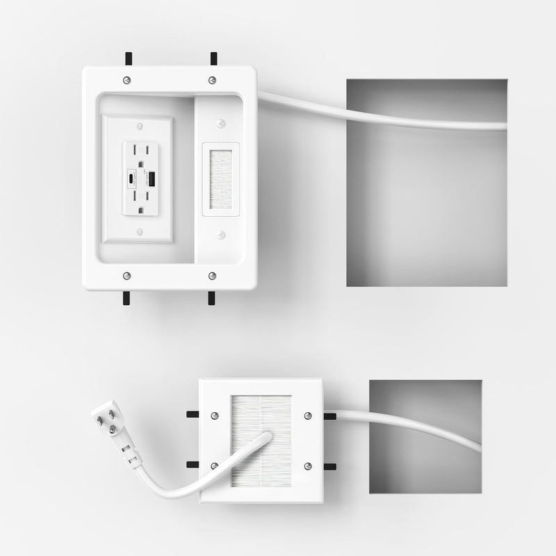 in Wall Cable Management Kit with Recessed Power Outlet for Home Theater | Dual AC Outlet and USB A+C Port, TV Cord Hider for Wall Mounted TV - 9FT Cord, HDMI TV Cable Hider, Safe Cable, Easy Setup
