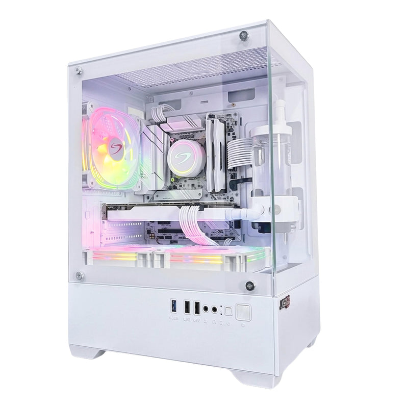 Evo X Gaming PC Case, White, Tempered Glass Panels, 3 ARGB Fans Included, Micro-ATX Computer Case, Gaming Chassis