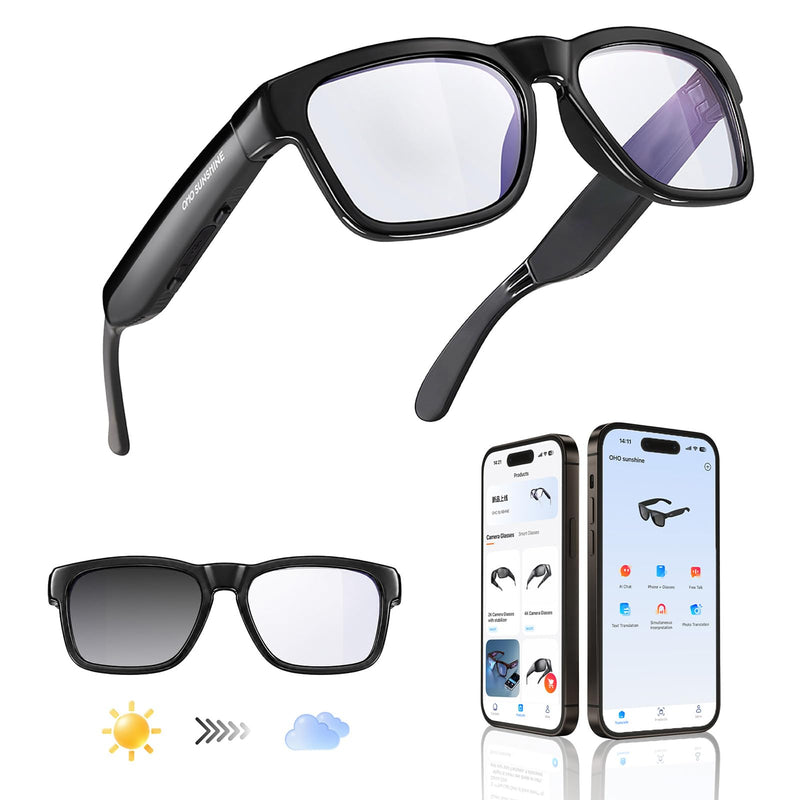 OhO sunshsine AI Glasses, Bluetooth Audio Sunglasses with 10H Playtime, ChatGPT Translation & Water Resistant Open Ear Glasses Transition & blue light blocking lens