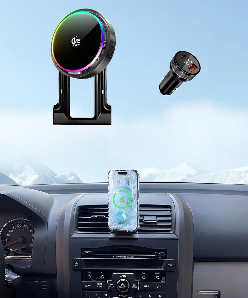 25W Car Mount Charger for Honda CR-V 2007-2011 CRV | 2007-2011 Honda CR-V CRV Qi2.2 25W MagSafe Fast Charging Cell Phone Holder Accessories,with Cooling Fan＆54W Fast Adapter for 2007-2011 Honda CR-V