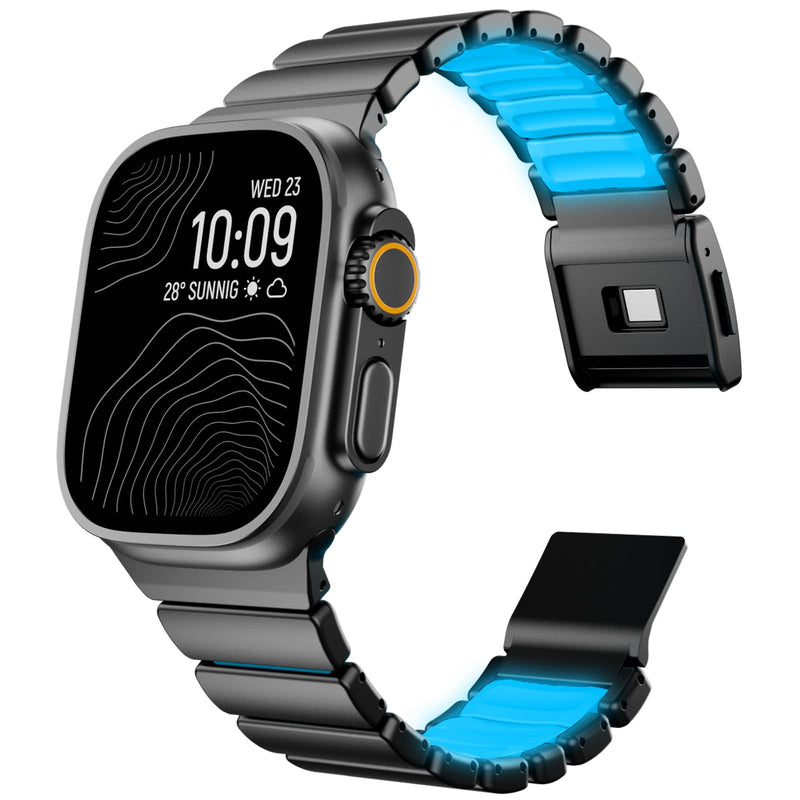KADES Grade 2 Titanium Silicone Magnetic Band for Apple Watch Ultra 3 2 1 | Secure Clasp, Lightweight, Adjuatable, Dual-Layer Link, for Apple Watch 49mm Series 4-11 SE 46mm/45mm/44mm for Men Black-White (Glow in Dark Blue) 49/46/45/44/42mm(Series 3 2 1)