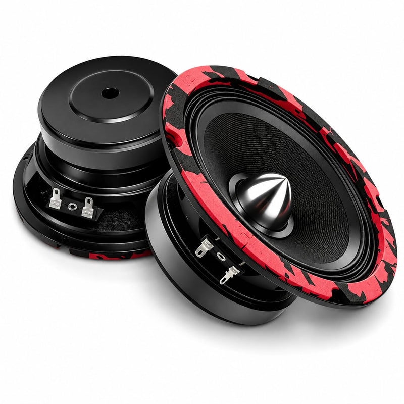 6.5 Inch Car Speakers, 800W Peak 4 Ohm 6.5 Speakers, Bullet Midrange Mid-Bass Door Speakers with Woven Fabric Cone, Multi-Layer Rubber Surround for Car Audio, 2 Pack Red 6.5 INCH