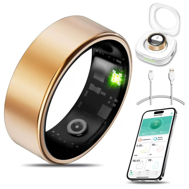 Smart Ring Health & Fitness for Men & Women-Tracker Sleep, Heart Rate & SpO₂ Monitoring, Stress & Activity,Women’s Health Support Long Lasting Battery Sleep Ring, Waterproof,No APP Fee(Gold, 9)