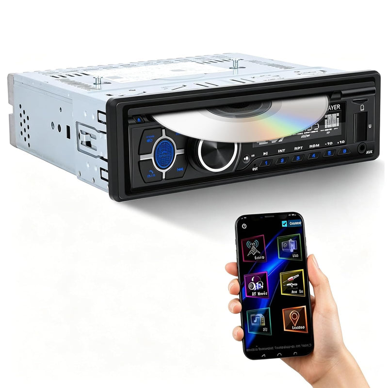 SIXWIN Single Din Car Stereo with Double BT Voice Assistant Find Car Function Audio Recording APP Control FM AM CD DVD Car MP3 Player USB AUX Port Car Audio System P3-support DVD