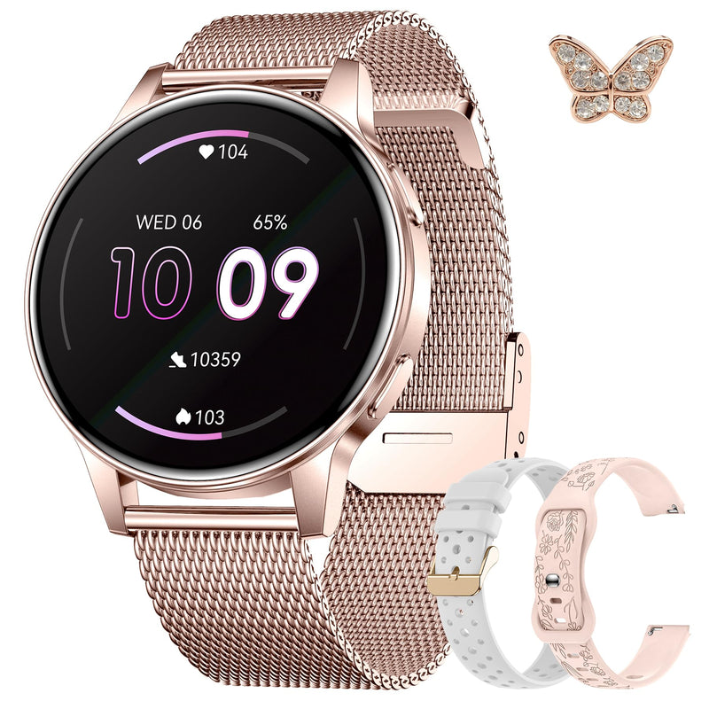 Smart Watch for Women, 1.27" HD Touchscreen Smartwatch with Bluetooth Call & Text Notification, 130+ Sport Modes, IP68 Waterproof Fitness Tracker with Heart Rate/Sleep Monitor, Rose Gold