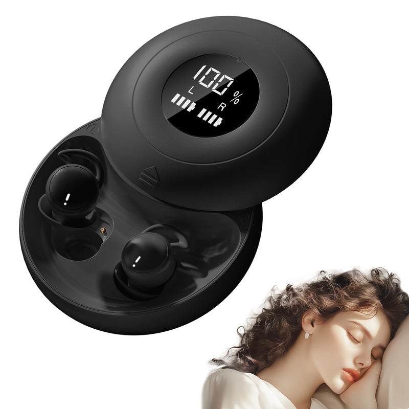 Sleep Earbuds Bluetooth, Silicone Sleep Earbuds for Side Sleepers | Noise Blocking Sleeping Headphones, Hidden Earbuds with LED Display for Small Ears, Sleep & Relax（Black） Black