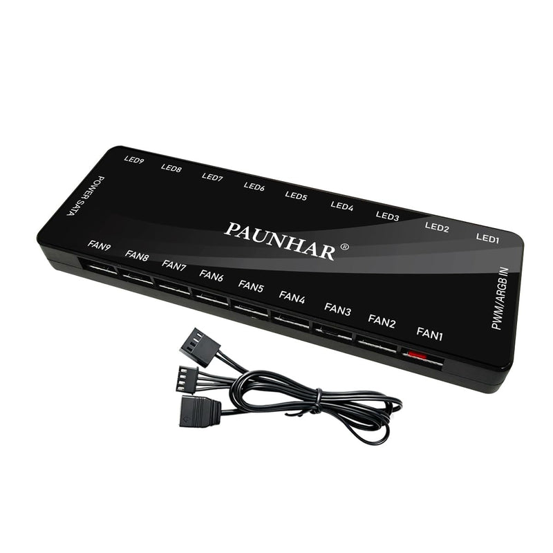 ARGB and PWM Fan Hub Controller, 9 Ports Case FansHub SATA Power Input, Magnetic backplane Splitter 5V3PIN RGB Case Fan Hub